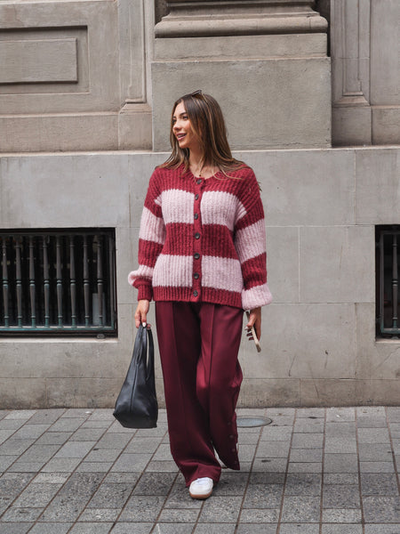 Ayva Triton Relaxed Knit Cardigan Berry Stripe | Shine On NZ