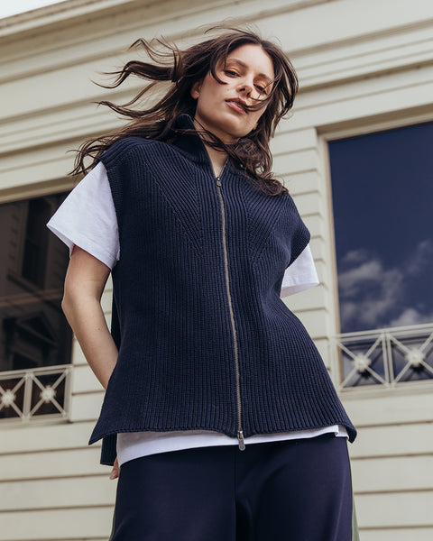 Foxwood Zip Knit Vest Navy | Shine On NZ