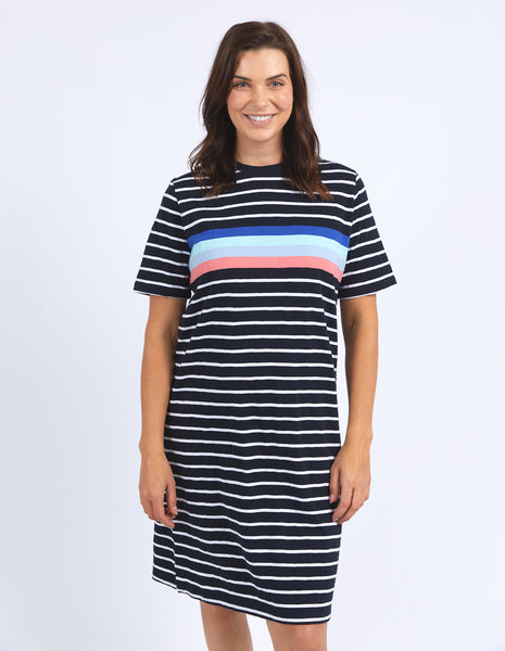 Elm Zena Tee Dress Navy White Stripe Shine On NZ - Main Image