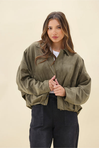 Ayva Dylan Suede Jacket Khaki | Shine On NZ