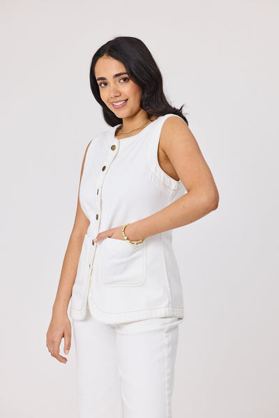 Shine On Label Liani Denim Vest White | Shine On NZ