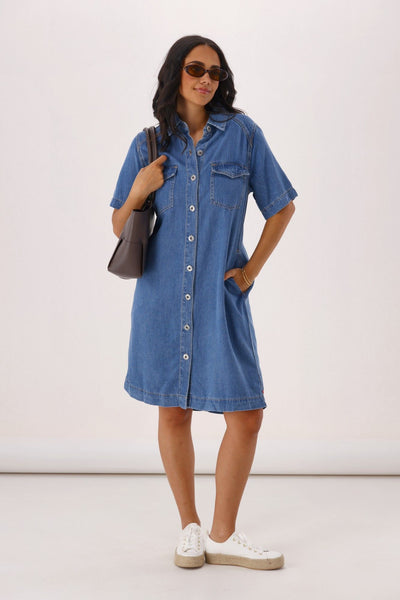 Elm Cora Denim Dress Mid Blue Wash