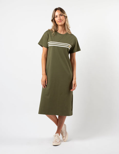 Stella + Gemma Maxie T-Shirt Dress Khaki White | Shine On NZ Stella + Gemma Maxie T-Shirt Dress Khaki White | Shine On NZ