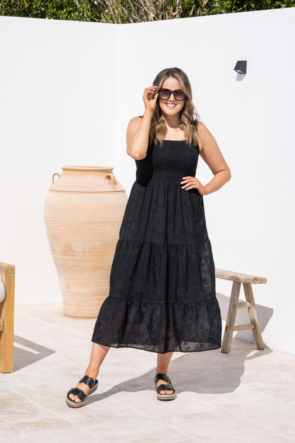 Tiered on sale black dress