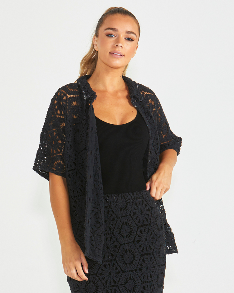 INDIA INDUSTRY Clover Lace Shirt 新品 Sass Clover Lace Shirt Black | Shine On NZ