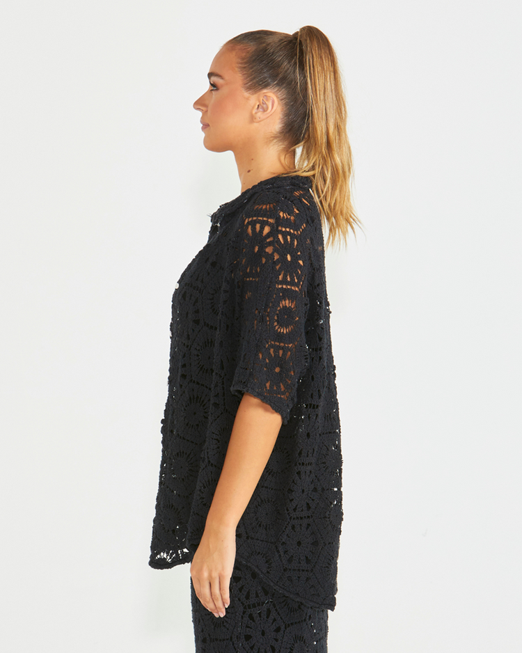 INDIA INDUSTRY Clover Lace Shirt　新品 Sass Clover Lace Shirt Black | Shine On NZ
