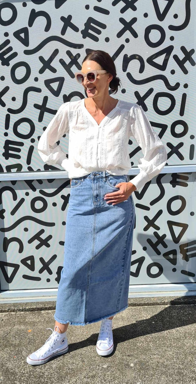 All About Eve Ray Maxi Skirt Denim Shine On NZ