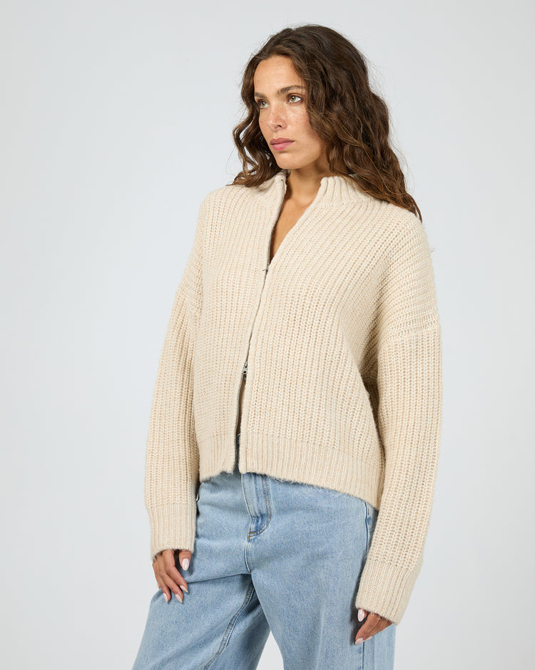 Silent Theory Maple Zip Thru Knit Jumper Natural | Shine On NZ