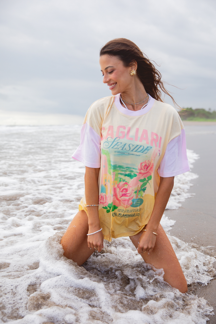 T-Shirt Donna Cotone Fiammato 'Where Is Summer Flamingo' - Girocollo, Maniche Con Risvolto, Stampa Di Qualità