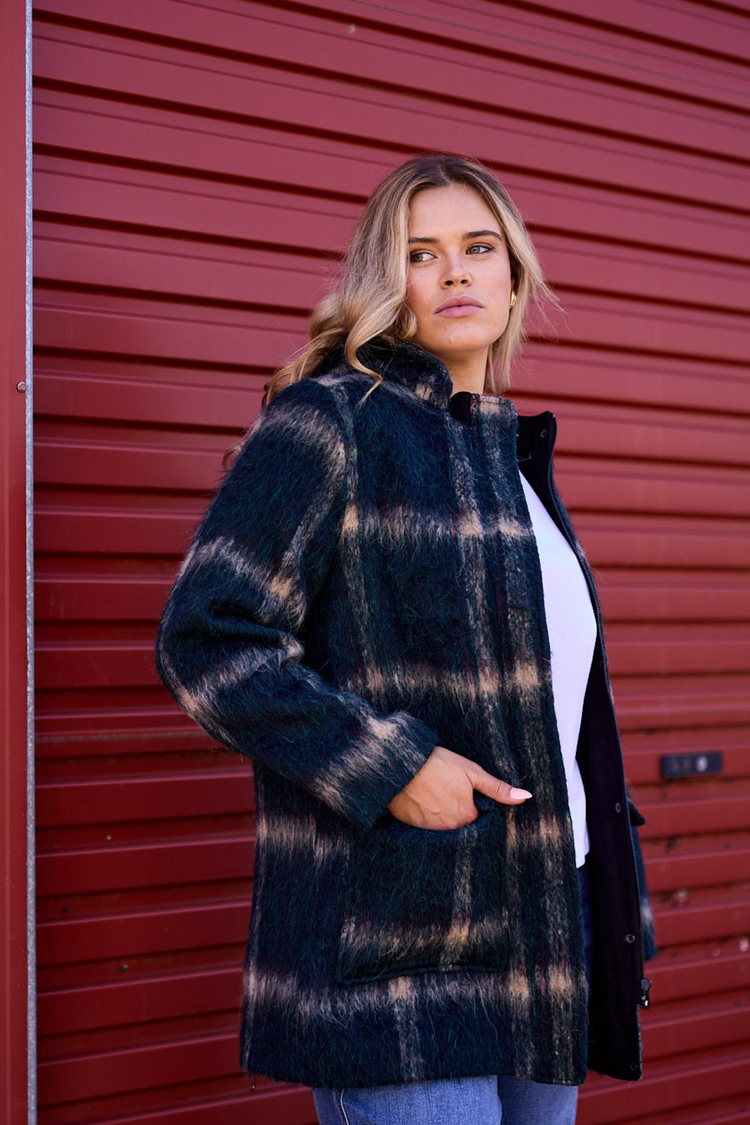 Shine On Label Java Coat Melton Check | Shine On NZ