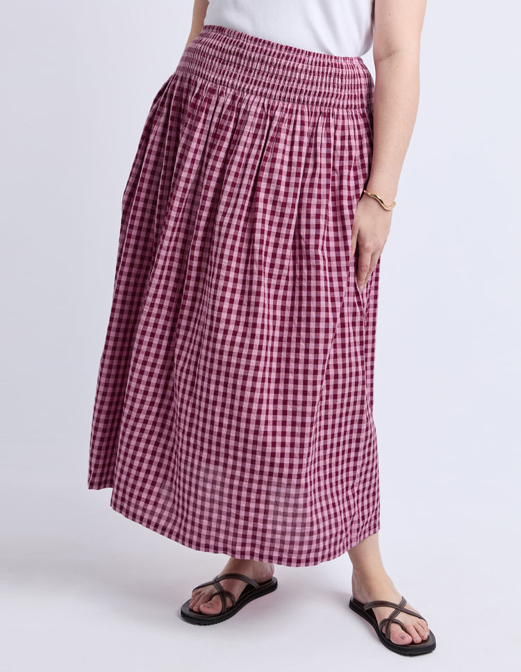 Elm Willa Check Skirt Merlot | Shine On NZ
