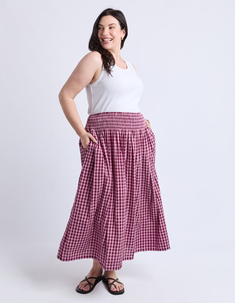 Elm Willa Check Skirt Merlot | Shine On NZ