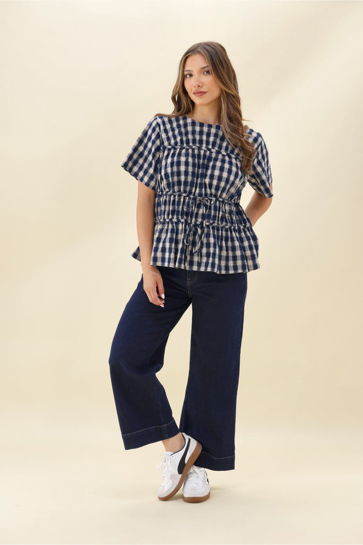 Ava gingham check tops navy ネイビー Ayva Lola Check Top Navy | Shine On NZ
