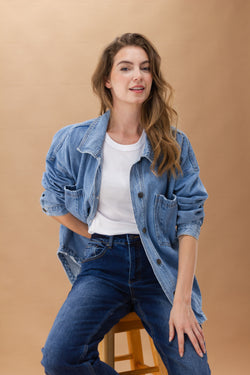 All About Eve Dale Shacket Light Blue | Shine On NZ