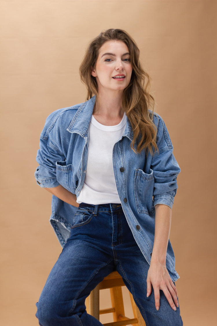 Jakke DAME SHACKET COAT ライトブルー All About Eve Dale Shacket Light Blue | Shine On NZ
