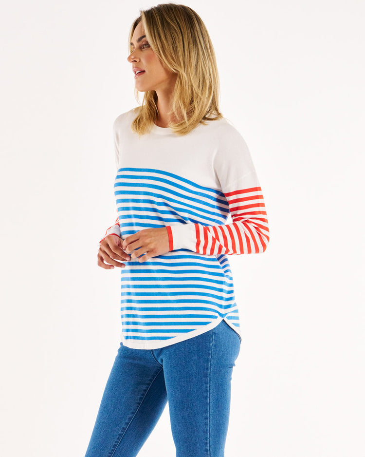 Betty Basics Sophie Knit Jumper Red Blue Stripe Shine On NZ