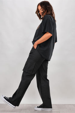 Lilly Black Straight Fit High Waist Cargo Pants