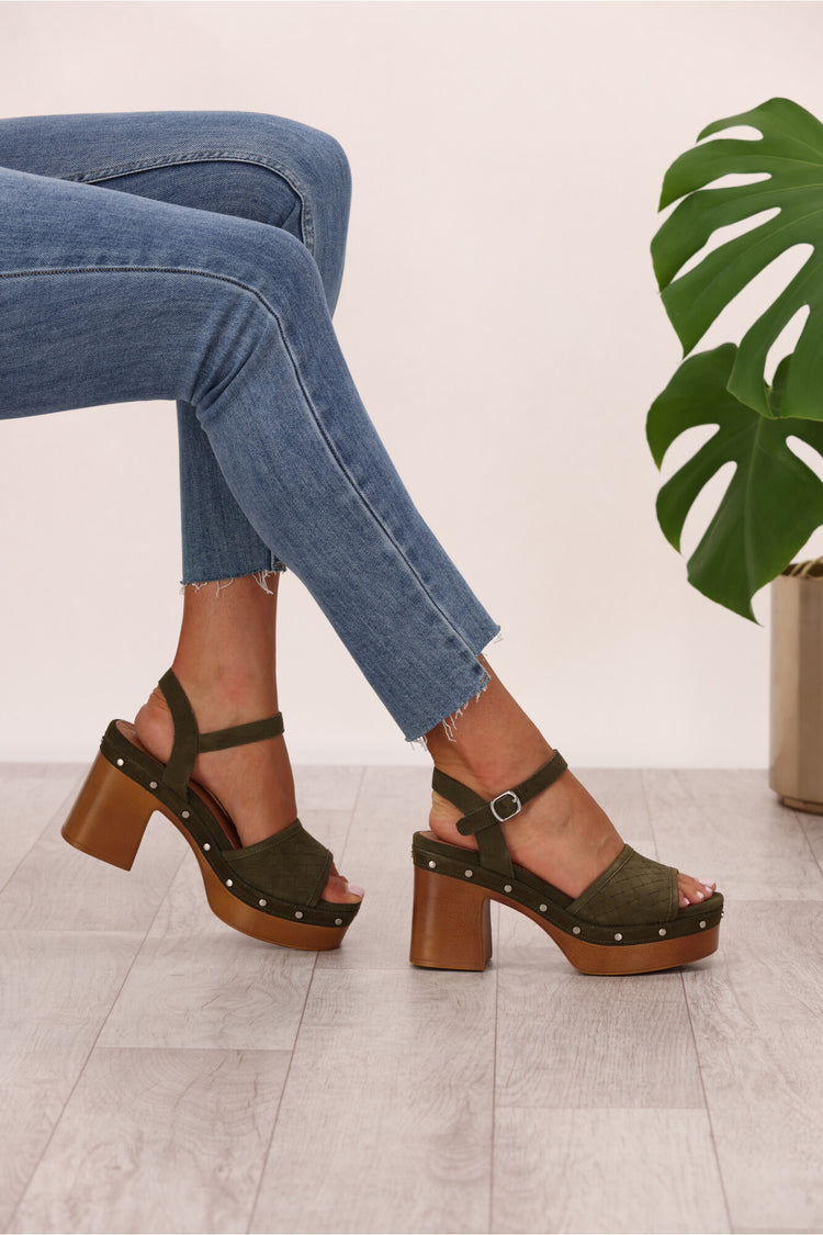 Khaki hot sale heeled sandals