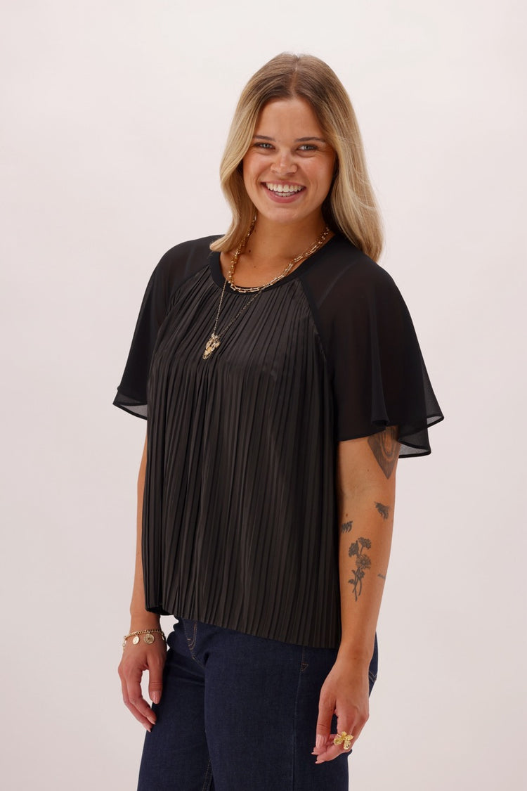 Celebration Raven Top With Flutter Sleeves Black | Shine On NZ