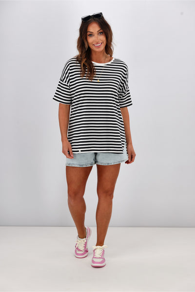 Elm Lauren S/S Stripe Tee Black/White Stripe | Shine On NZ