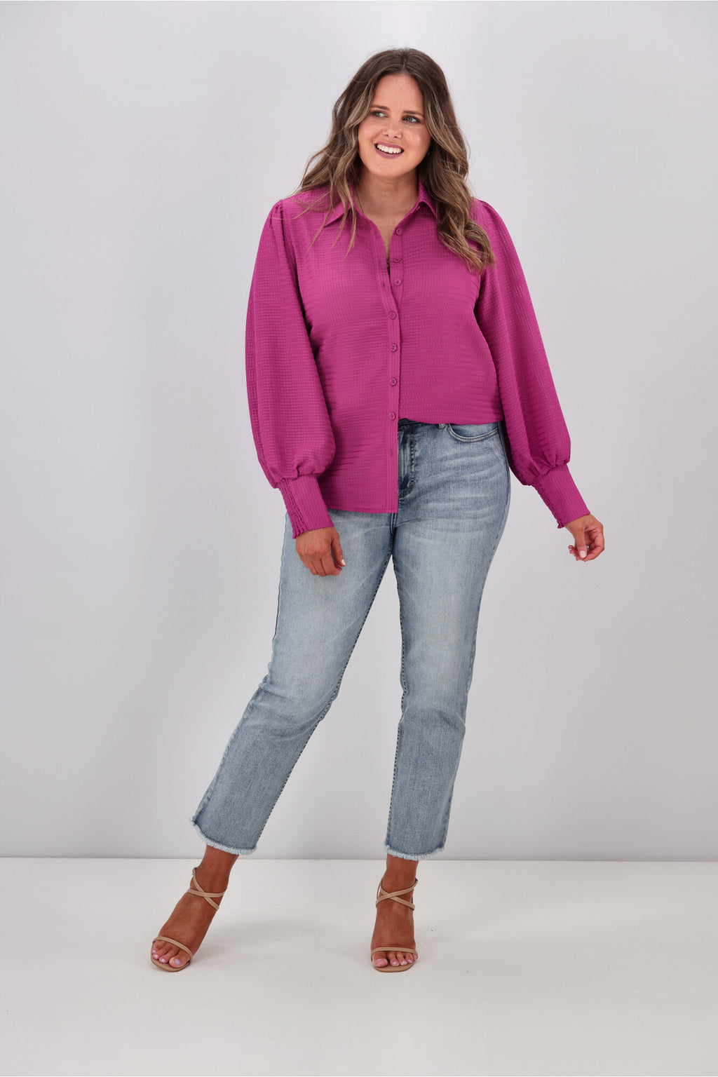 Gloss by Shine On Bibi Puff Sleeve Shirt Pink | Shine On NZ