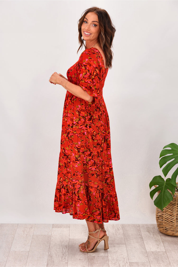 Floral gloss bodice deals maxi dress