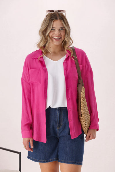 Gloss The Label Cedar Button Through Shirt Fuchsia | Shine On NZ