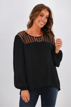 Gloss by Shine On Frankie Zig Zag Mesh Blouse Black Shine On NZ