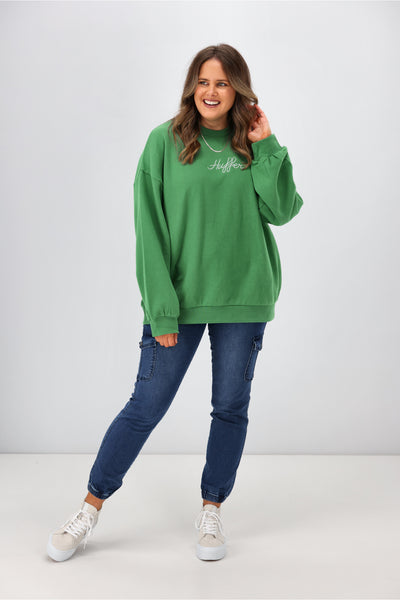 Huffer Womens Girlfriend Crew Circus Palm Green | Shine On NZ