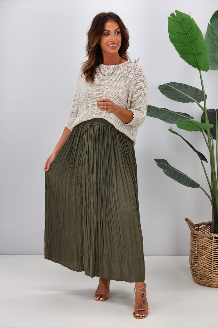 Jane James Tess Crushed Skirt Olive | Shine On NZ