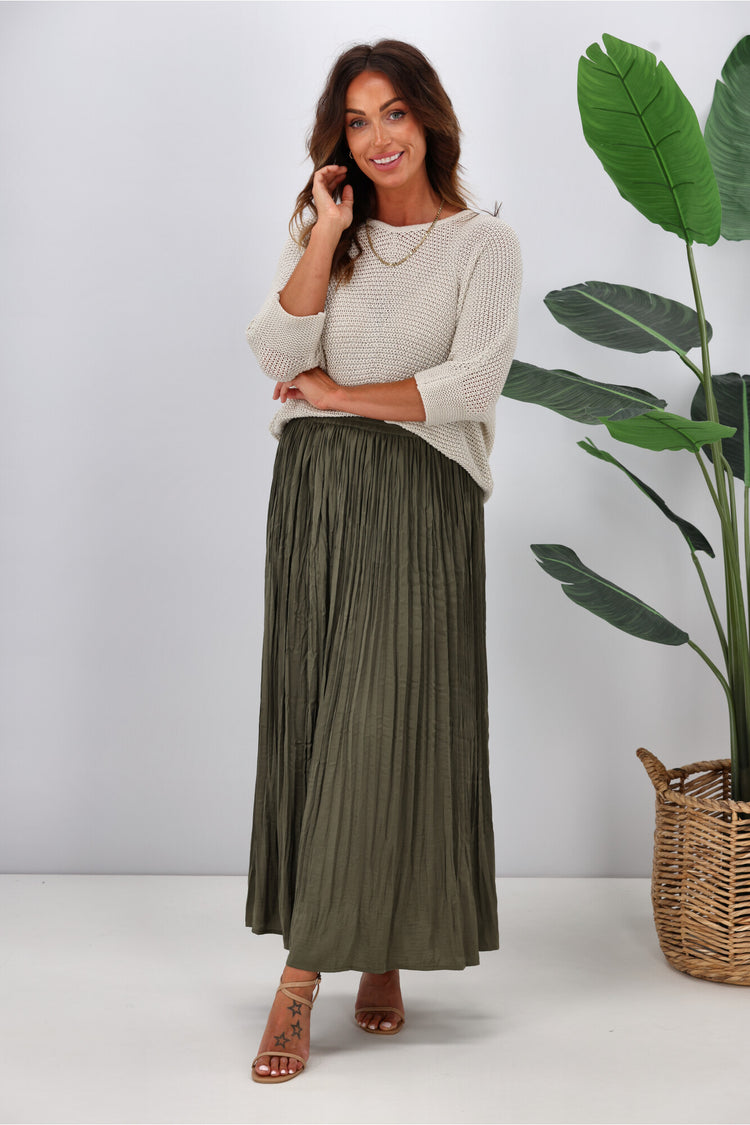 Jane James Tess Crushed Skirt Olive | Shine On NZ