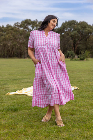 Pink gingham maxi on sale dress