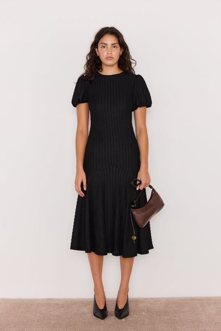 black midi dress nz Classic Shirred Midi Dress Black Rhythm New Zealand