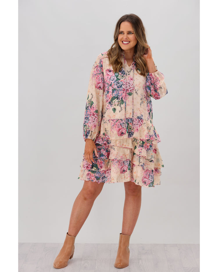 New U Collection Frill Floral Dress Pink | Shine On NZ
