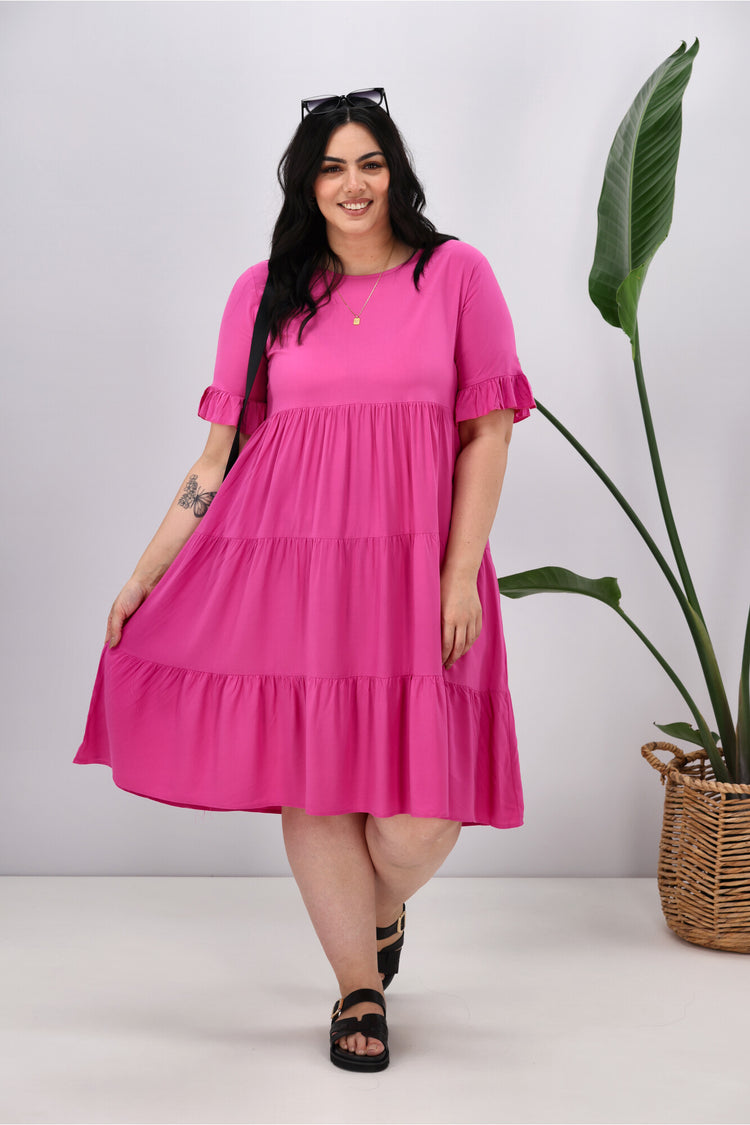 New U Collection Round Neck Midi Dress Pink | Shine On NZ