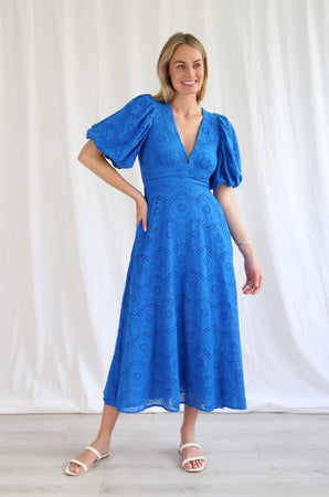 Royal blue midi dress cheap with sleeves