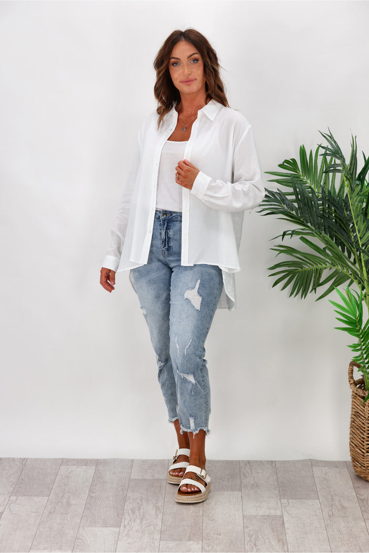 Shine On Label Odette Broderie Back Shirt White | Shine On NZ