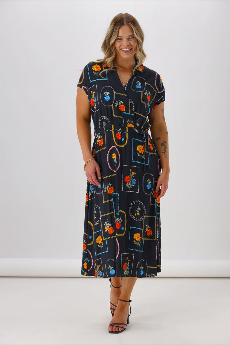 Shine On Label Flower Frame Dress Black | Shine On NZ