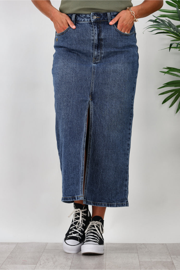 Shine On Label Karla Denim Midi Skirt