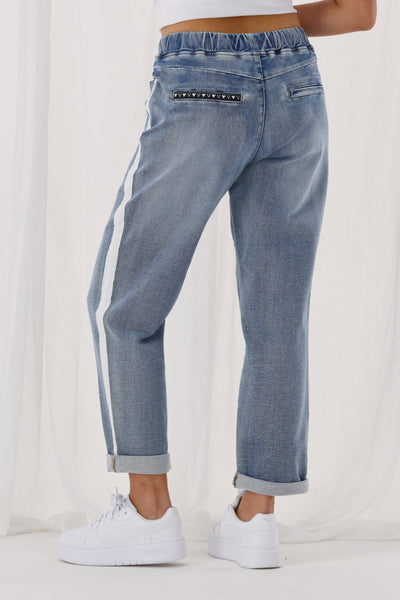 Shine On Label Lyon Collection Denim Jogger Mid Blue w White Tape ...