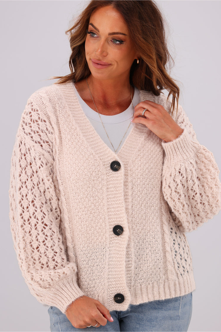 Button Front Pointelle Knit Cardigan in Oatmeal - Retro, Indie and Unique  Fashion