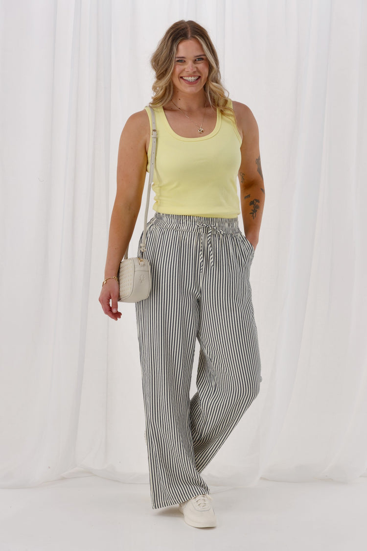 Shine On Label Tazelyn Wide Leg Pant Midnight Natural Stripe