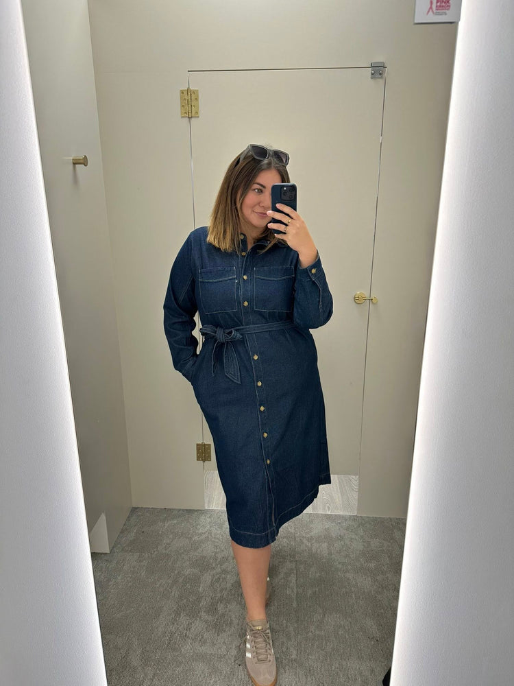 Shine On Label Alvina Denim LS Shirt Dress Dark Indigo
