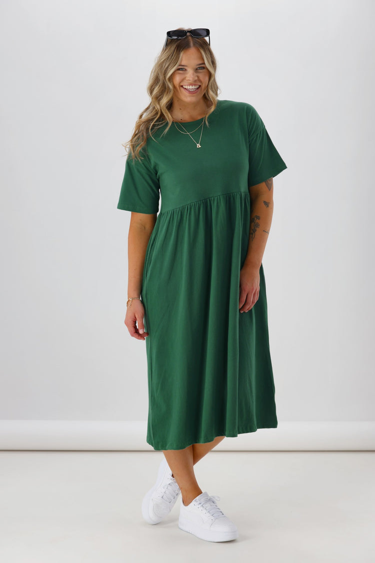 green emerald velvet dress Shop Cara Pleat Detail Dress (Bottle Green) main image 0