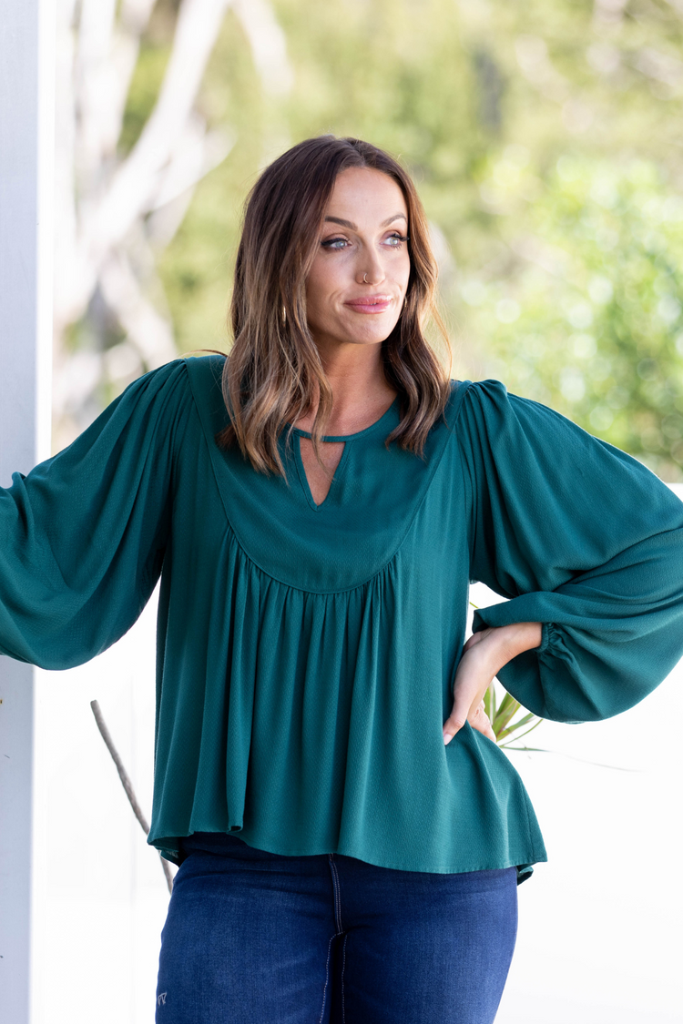 Green peasant hot sale blouse