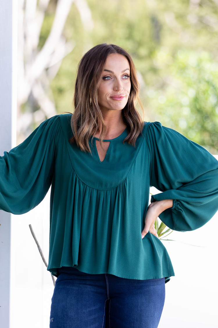 Green sales peasant blouse