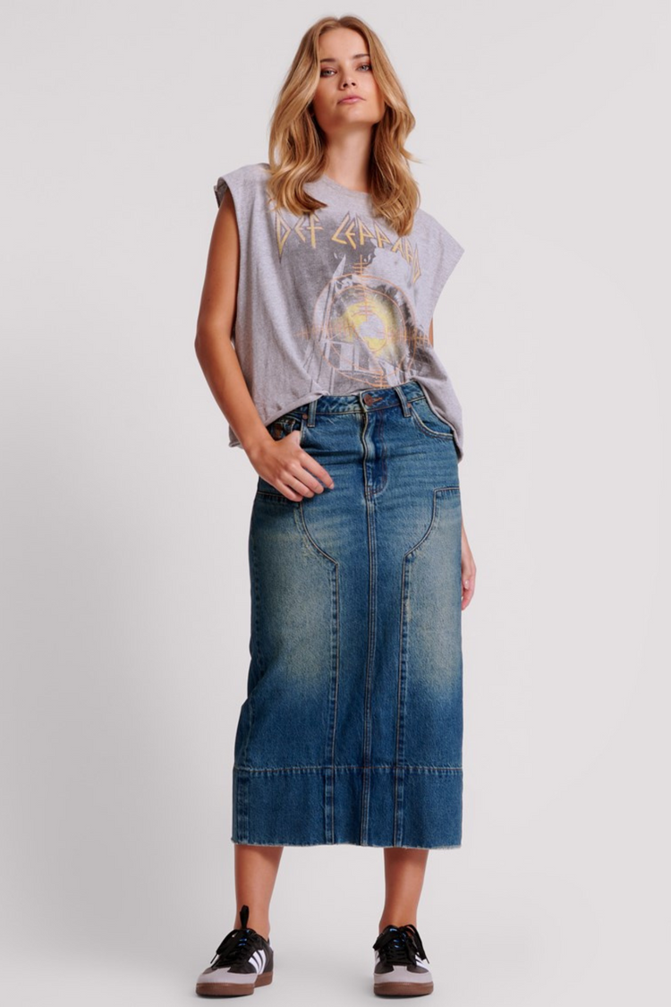 Denim midi skirt sales nz
