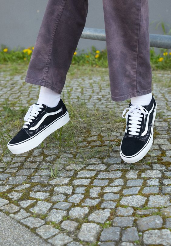 Vans Old Skool Platform Black White Shine On NZ