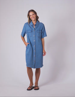 Elm Cora Denim Dress Mid Blue Wash