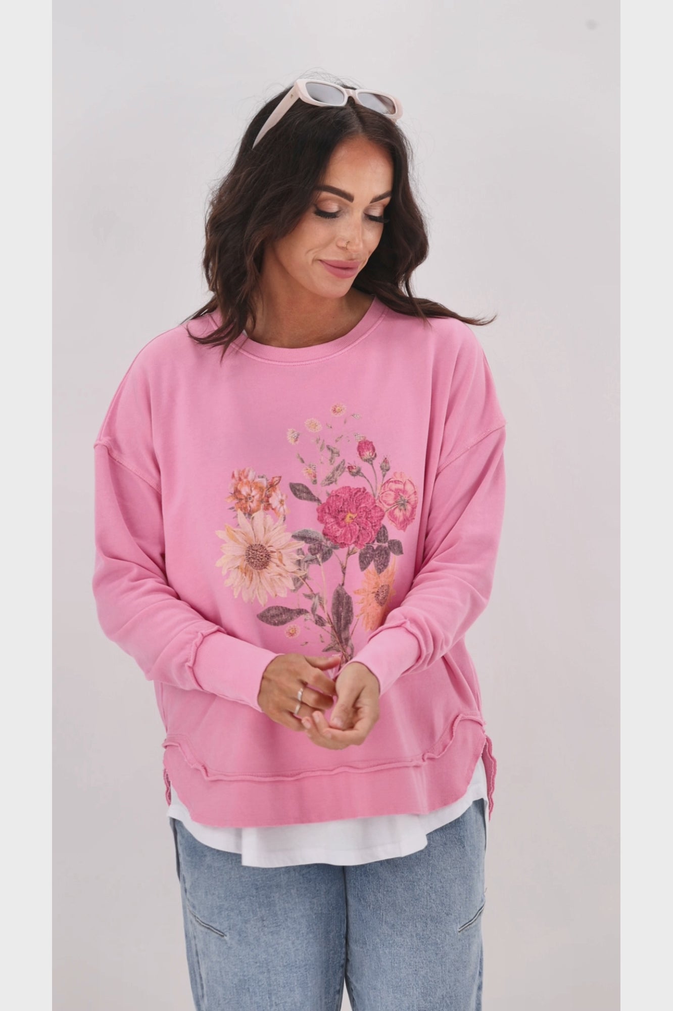 【GRAVER】23FW★ Elbow Pink Flower Dot Sweatshirt HEART SWEATSHIRT - Pink | ZARA Canada